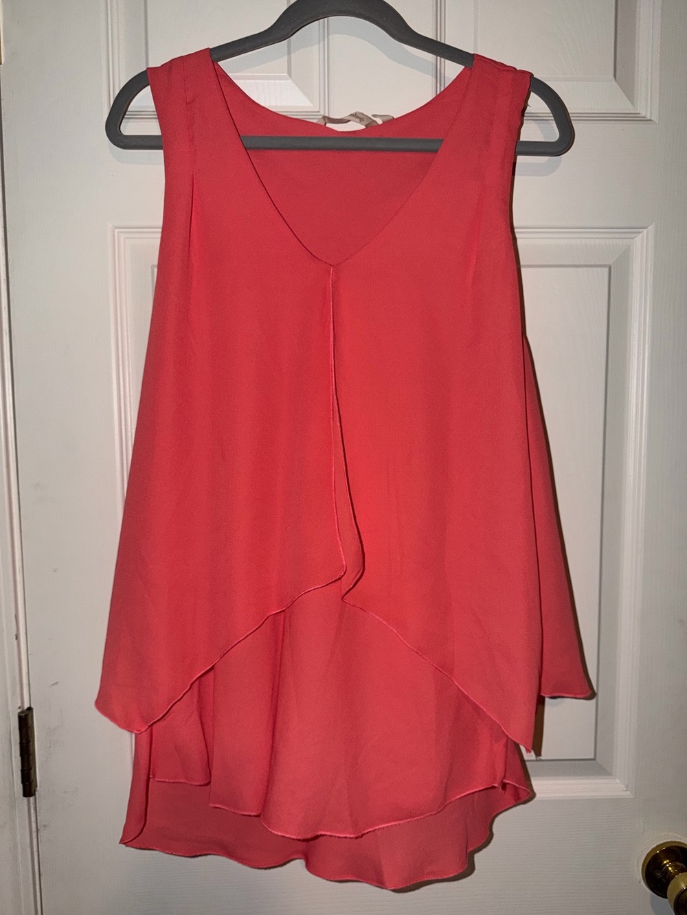 Soft Surroundings “Lila” Coral Chiffon Sleeveless Layered Tunic Tank‎ Top